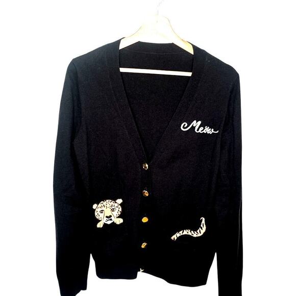 Kate Spade Black Meow Embellished Wool Blend Button Up Cardigan Sweater 8 - Picture 2 of 5